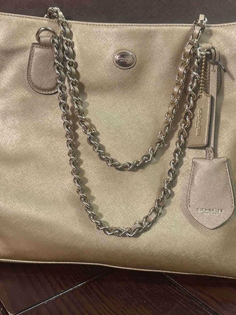 Coach Metallic Gold Chain Tote Bag. Like New.
